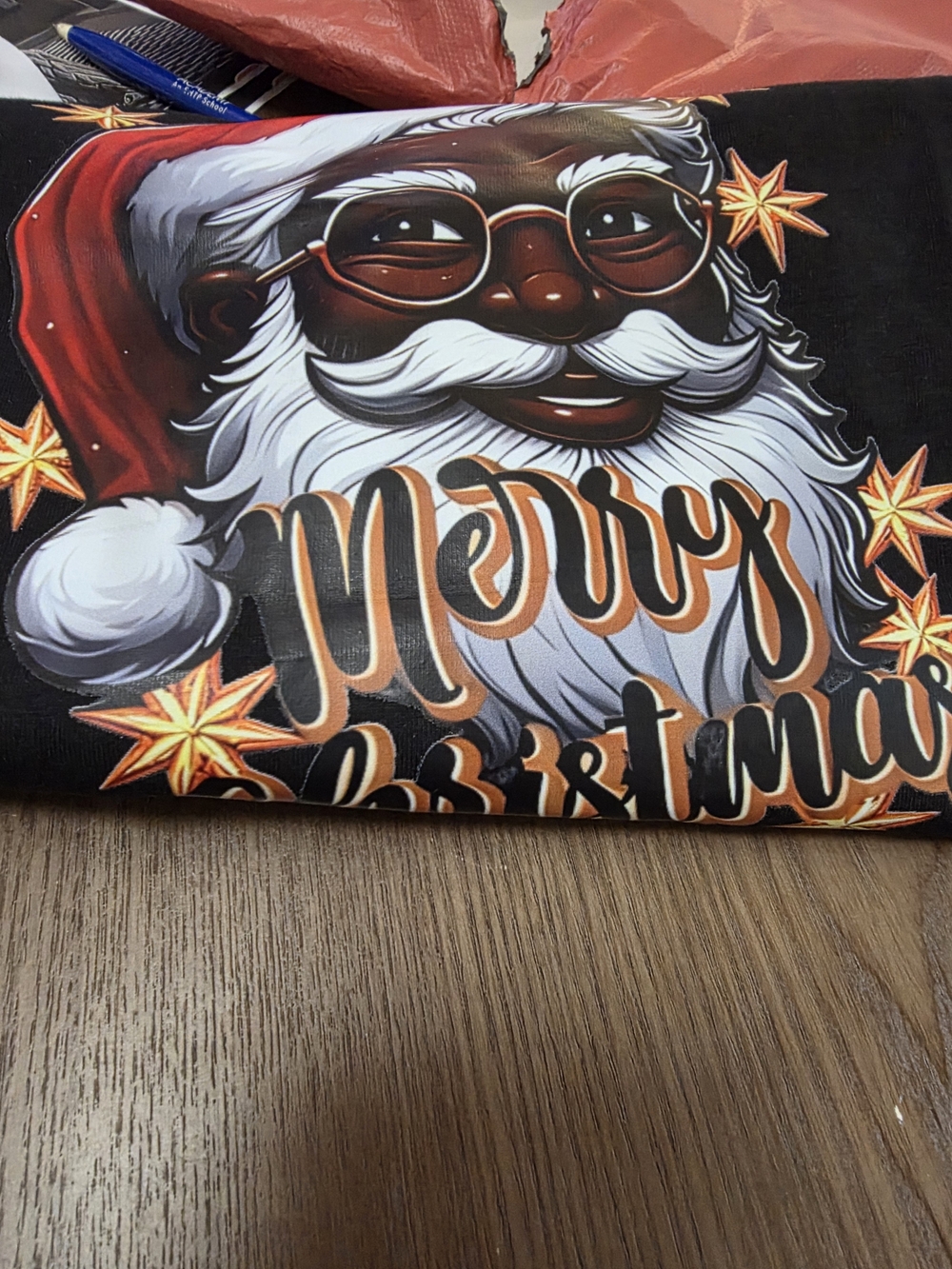 Black Santa Graphic Holiday Tee  - Merry Christmas Design